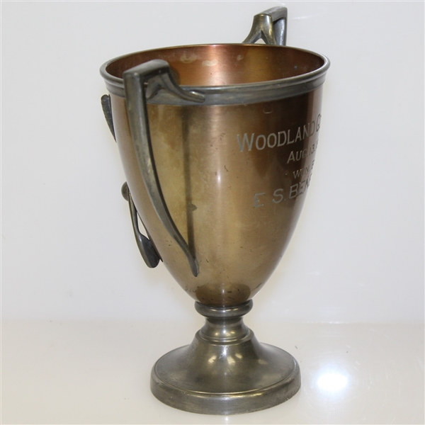 1910 Woodland Golf Club Bronze & Pewter Trophy Cup Won by E.S. Benedict