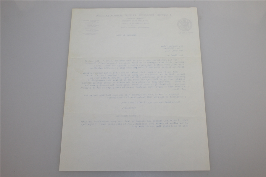 USGA Frank Hannigan Signed Letter to Charles Price December 1, 1964 JSA ALOA