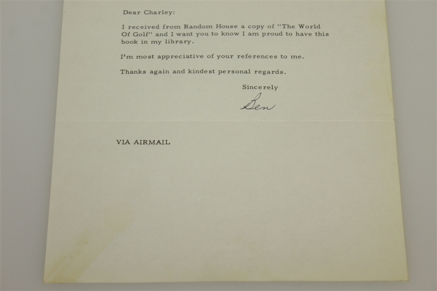 Ben Hogan Signed Letter to Charles Price November 7, 1962 JSA ALOA