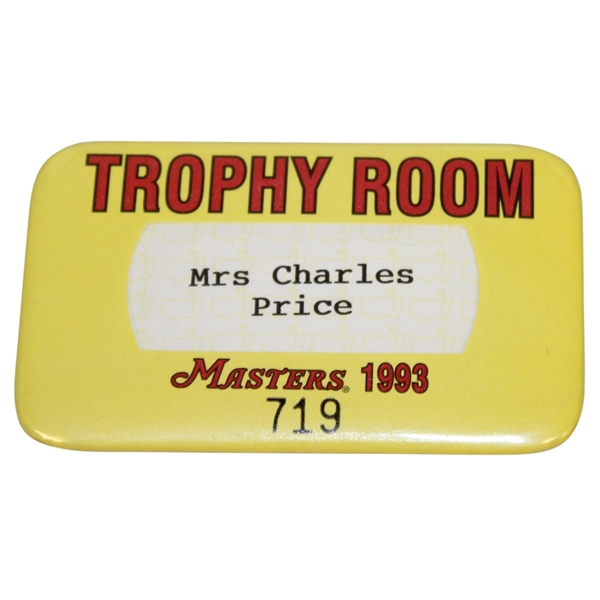 Mrs. Charles Price 1993 Masters Tournament Trophy Room Badge #719