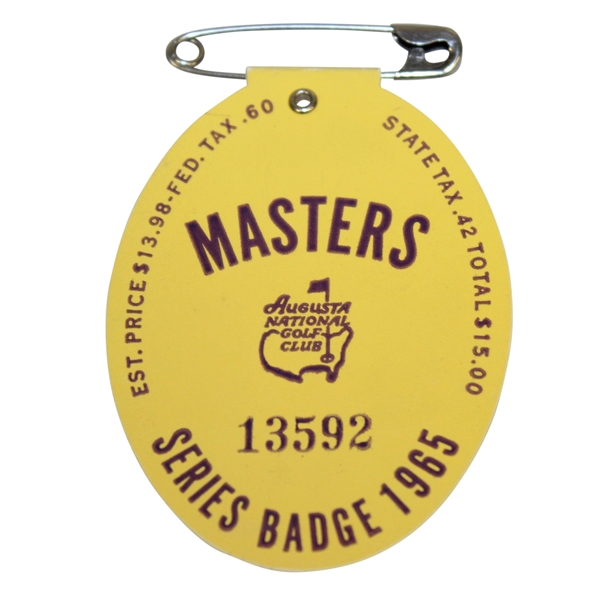 1965 Masters Tournament Series Badge #13592 - Jack Nicklaus Winner