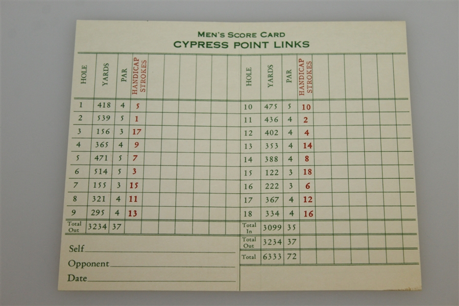 Cypress Point Club Scorecard Signed by Henry Puget - Clubs Pro for 41 Years JSA ALOA