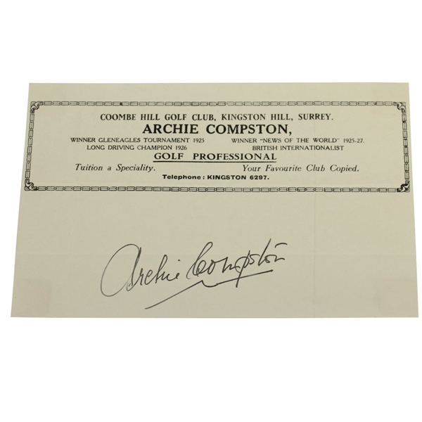Archie Compston (D-1962) Signed Letterhead - 1927, 1929, & 1931 Ryder Cup JSA ALOA