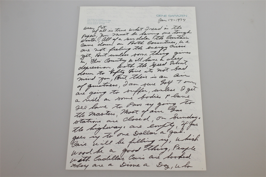 Gene Sarazen Signed Handwritten 5 Page Letter - Pans Graphite Clubs JSA ALOA