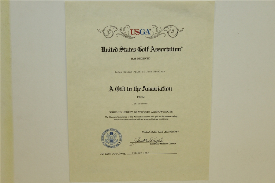 Jack Nicklaus & Leroy Neiman Signed Framed 1972 Print with USGA Gift Thanks Letter JSA ALOA