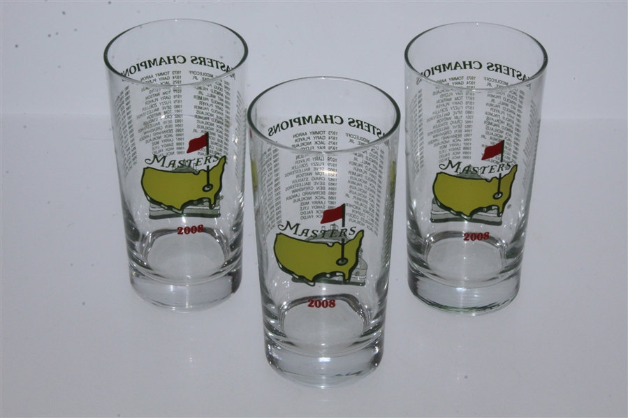 2008 Masters Flag with Three 2008 Masters Tournament Winners Commemorative Glasses