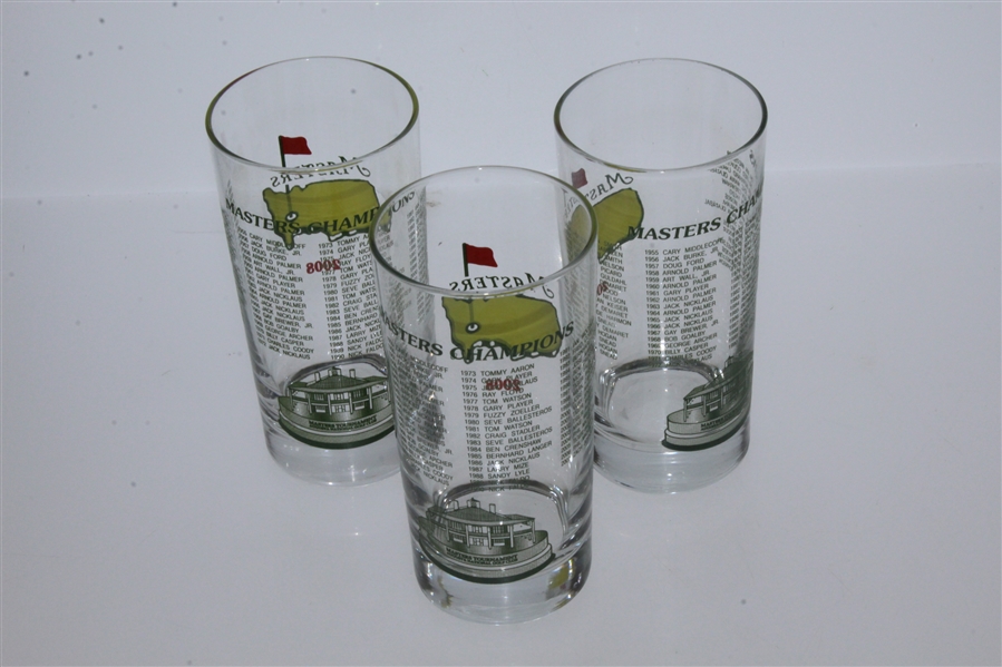 2008 Masters Flag with Three 2008 Masters Tournament Winners Commemorative Glasses