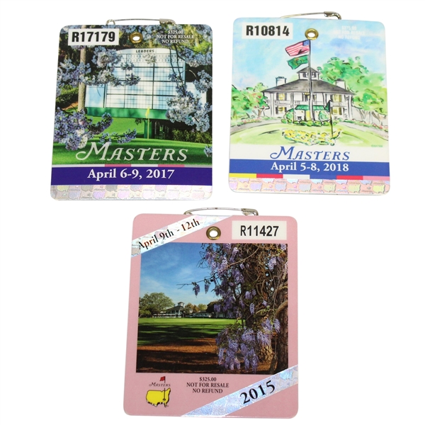 2015, 2017, & 2018 Masters Tournament Series Badges - Spieth, Garcia, & Reed