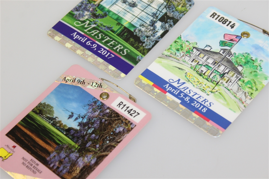 2015, 2017, & 2018 Masters Tournament Series Badges - Spieth, Garcia, & Reed