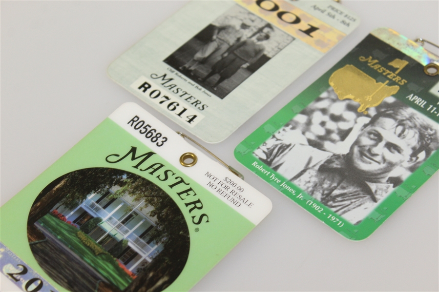 2001, 2002, & 2010 Masters Tournament Series Badges - Woods(x2) & Mickelson