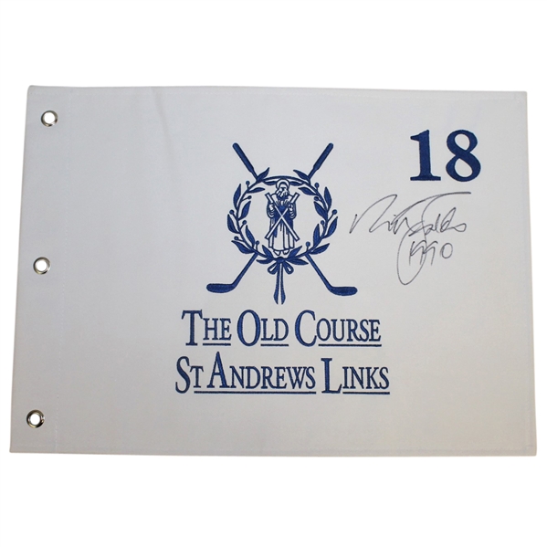 Nick Faldo Signed Old Course St. Andrews Embroidered Flag with Year Won JSA ALOA