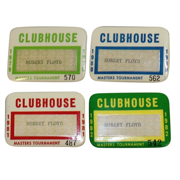 Robert Floyd's 1979, 1980, 1981, & 1982 Masters Tournament Clubhouse Badges
