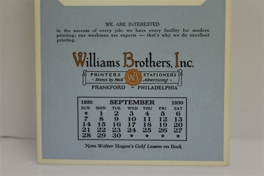 1930 Walter Hagen Williams Brothers Inc. Lesson Calendars - Sept-Oct-Nov