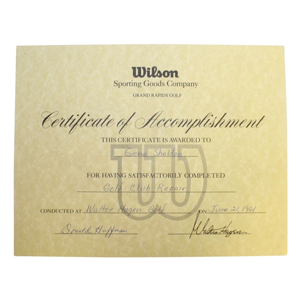Walter Hagen Certificate of Accomplishment-1961