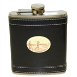 Barlow Leather Stainless Steel Vintage Golf Themed Pocket Flask - 7oz