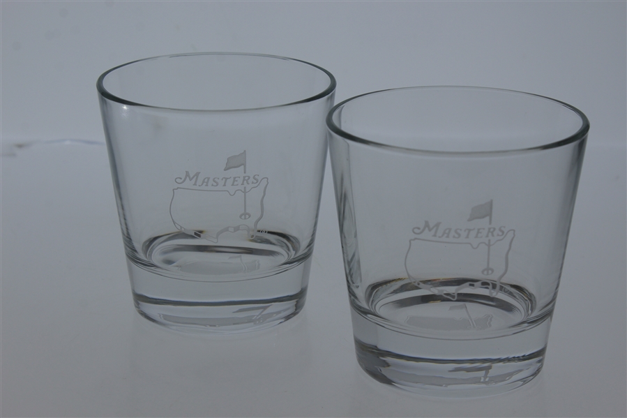 Masters Double Old Fashioned Glass w/ Frosted Etching Of The Masters Logo On Front