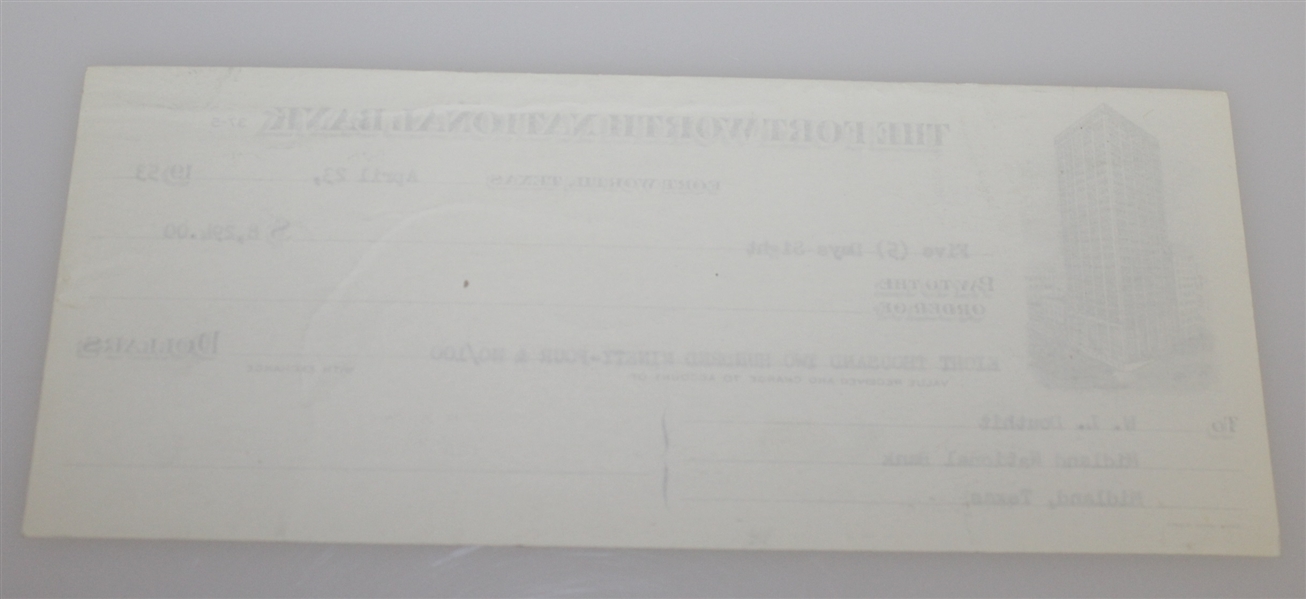 Ben Hogan's Real Estate Note and Fort Worth National Bank Check