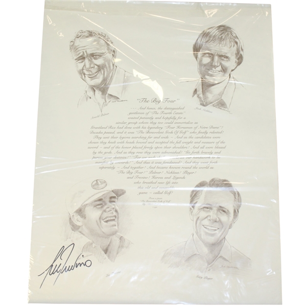 Lee Trevino Signed 1992 The Big Four Poem with Jack Sneiderman Drawings Poster JSA ALOA