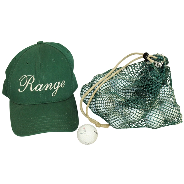 Augusta National Practice Range Titleist Golf Balls (25) & Bag with Green 'Range' Caddy Hat