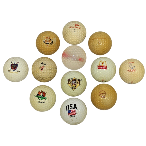 Twelve Miscellaneous Logo Golf Balls - Hawaii, McDonalds, Jim Beam and other