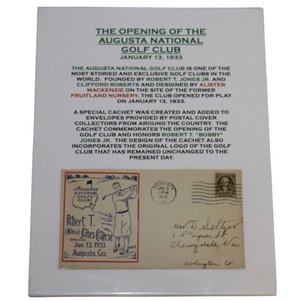 1933 Augusta National First Day Cover Cachet -Date Stamped 1/13/33