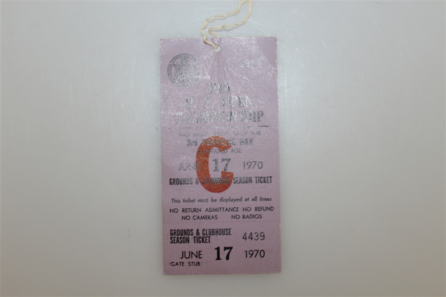 1970 US Open Press Badge, Parking Pass, Three Unused Tickets