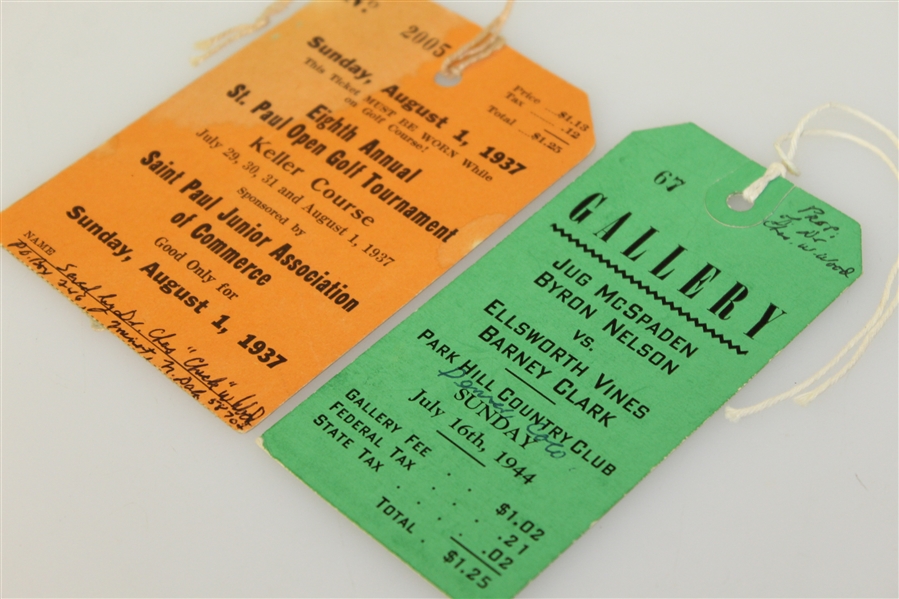 St. Paul Open Golf Tournament Ticket (1937) & McSpaden/Nelson vs. Vines/Clark Park Hill Country Club Ticket