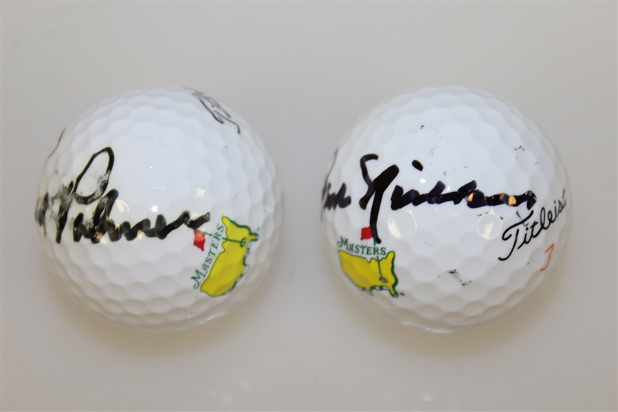 Arnold Palmer & Jack Nicklaus Signed Masters Logo Golf Balls JSA ALOA