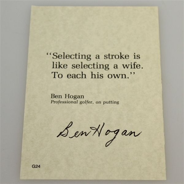 Ben Hogan Signed Quote On His Putting Stroke JSA AOLA