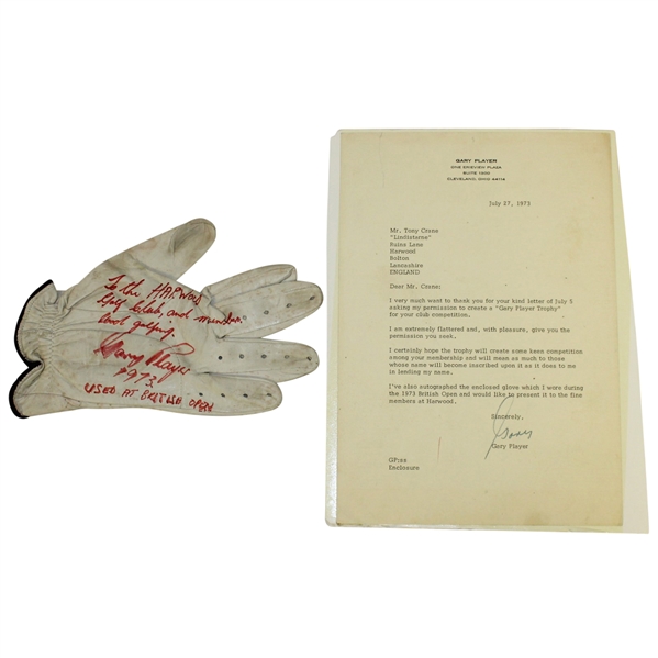 Gary Player Match Used At 1973 British Open Glove w/ Letter Of Provenance