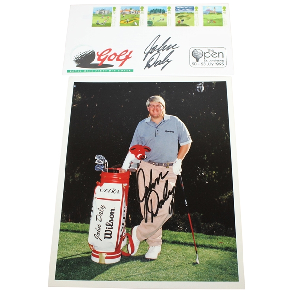 John Daly Signed 1995 'The Open At St. Andrews' Catchet and Photo JSA AOLA