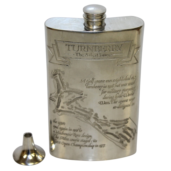 Turnberry 'The Ailsa Course' Sheffield England Pewter Flask w/ Funnel - Great Condition