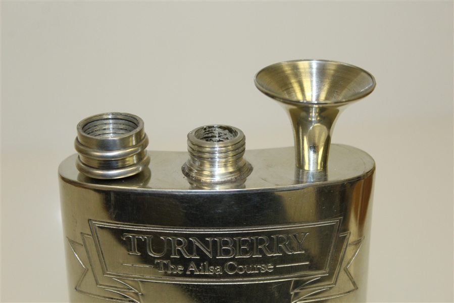 Turnberry 'The Ailsa Course' Sheffield England Pewter Flask w/ Funnel - Great Condition