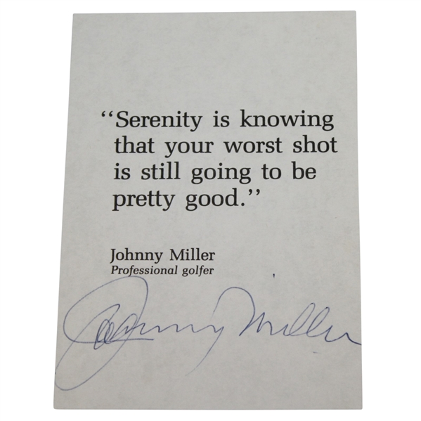 Johnny Miller Signed Inspirational Golfing Quote Card JSA ALOA