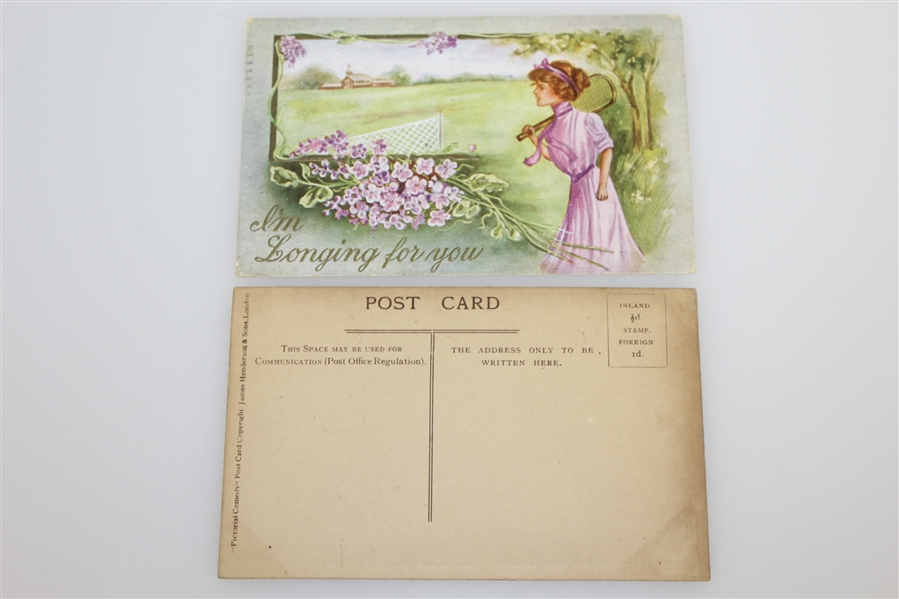 'The Ancient and Honourable Game' Postcard with 1912 'Longing for you' Postcard