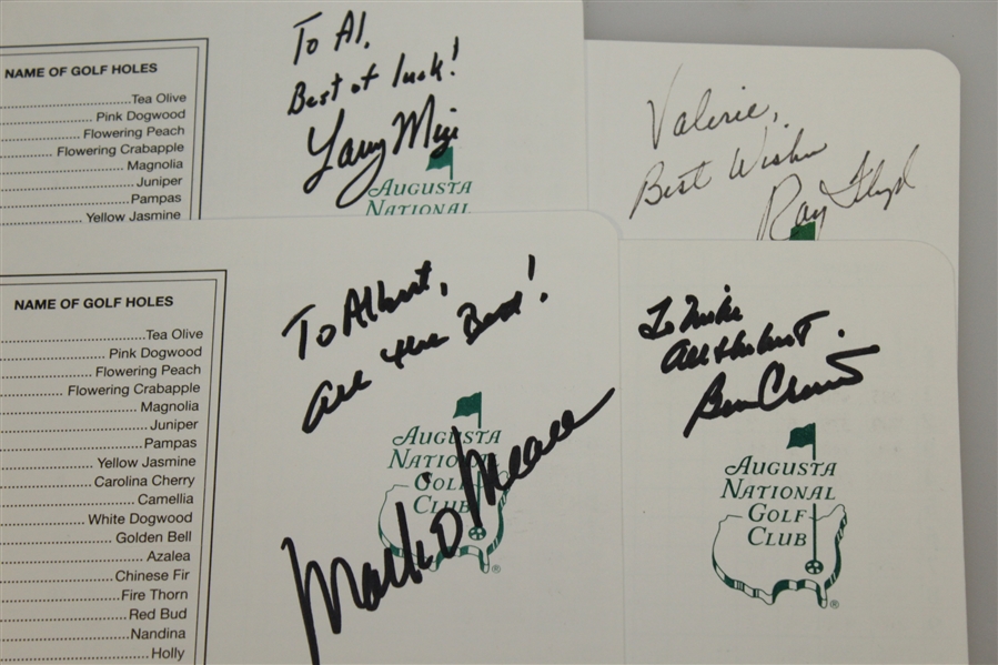 Larry Mize, Mark O'Meara, Ray Floyd, & Ben Crenshaw Signed & Personalized Masters Scorecards JSA ALOA