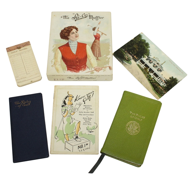 Two Rules of Golf Booklets, The 'Ri-Co' Muffler, Wilson Hint Book, Postcard, & Score Book