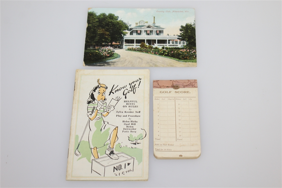 Two Rules of Golf Booklets, The 'Ri-Co' Muffler, Wilson Hint Book, Postcard, & Score Book