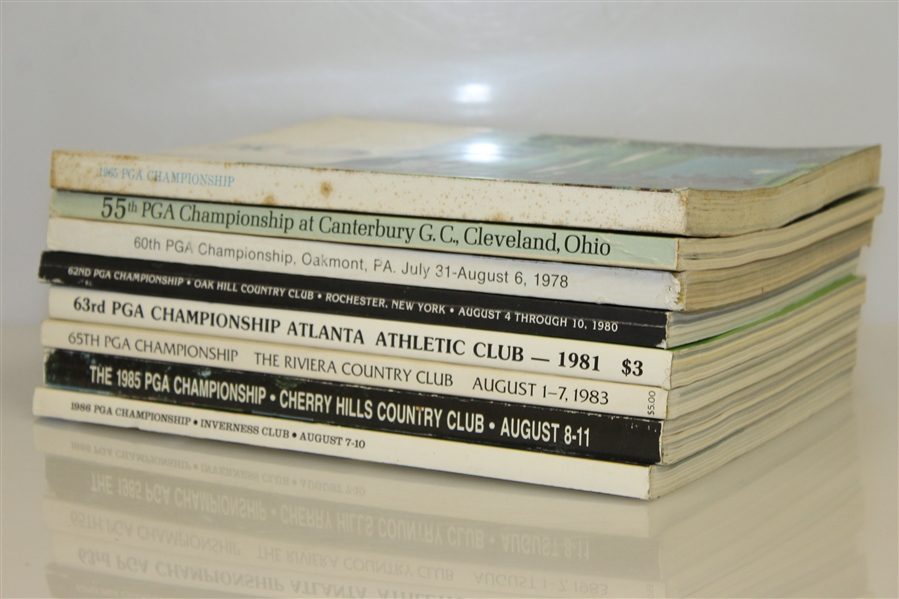 Eight PGA Championship Official Programs - 1965, 1973, 1978, 1980-1981, 1983, & 1985-1986