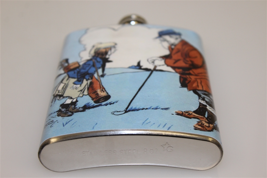 Classic Golfer with Child/Caddy Themed Stainless Steel Hip Flask - 8oz