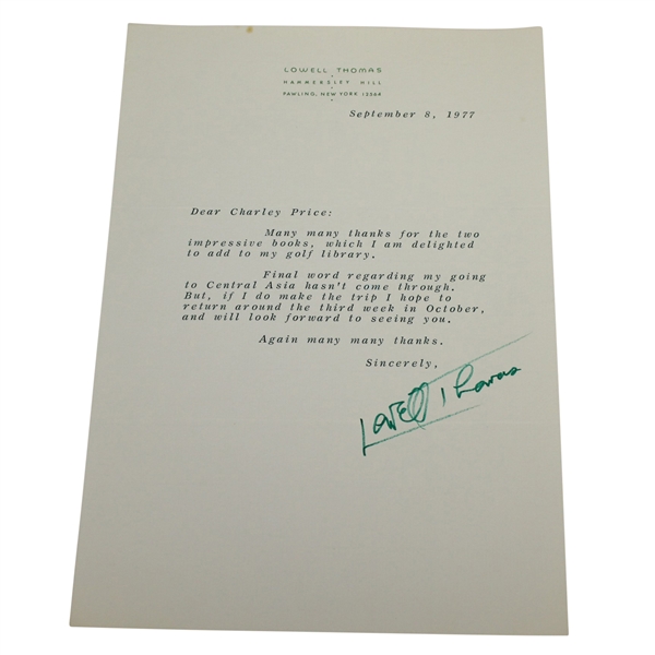 Lowell Thomas Signed Four Letters to Charles Price JSA ALOA