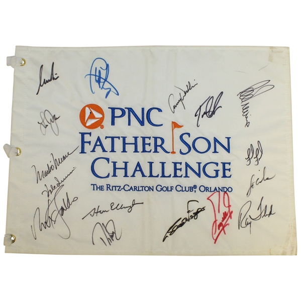 Multi Signed Father/Son Flag Including 11 Hall Of Fame Players JSA AOLA