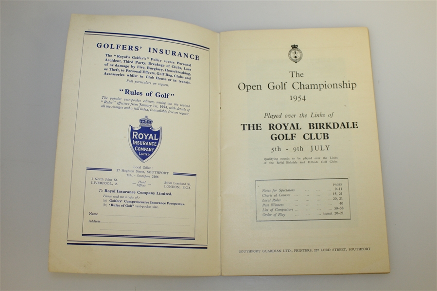 1954 The Open at Royal Birkdale Official Tuesday Programme - Peter Thomson Winner