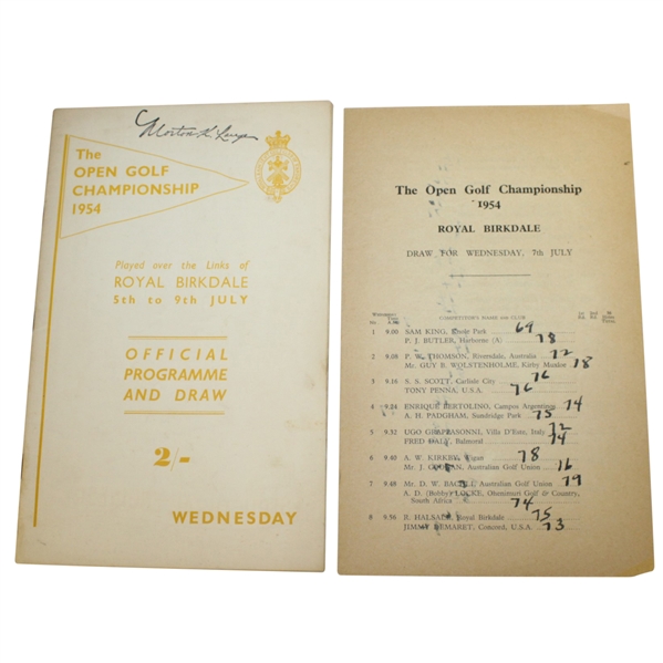 1954 The Open at Royal Birkdale Official Wednesday Programme & Drawsheet - Peter Thomson Winner
