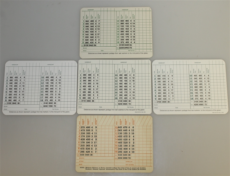 Five Unused Augusta National Golf Club Scorecards - Various Years