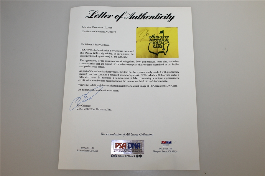 Danny Willett Signed Augusta National Golf Club Embroidered Member Flag PSA/DNA #AG01079