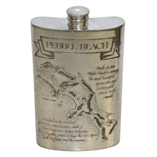 Pebble Beach Sheffield Pewter Flask with Course Layout