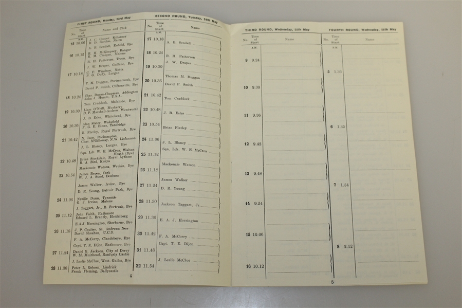 1960 British Amateur Championship Complete Lists of Starting Times Draw Sheet