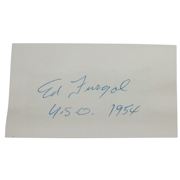 Ed Furgol Signed 3x5 Card with 'U.S.O. 1954' Inscription JSA ALOA