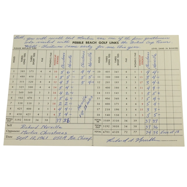 1961 USC Amateur Championship at Pebble Beach 2nd Round corecard JSA ALOA